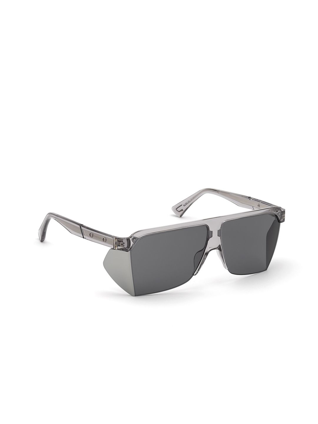 DIESEL Unisex Grey Lens & Gunmetal-Toned Square Sunglasses with UV Protected Lens Price in India