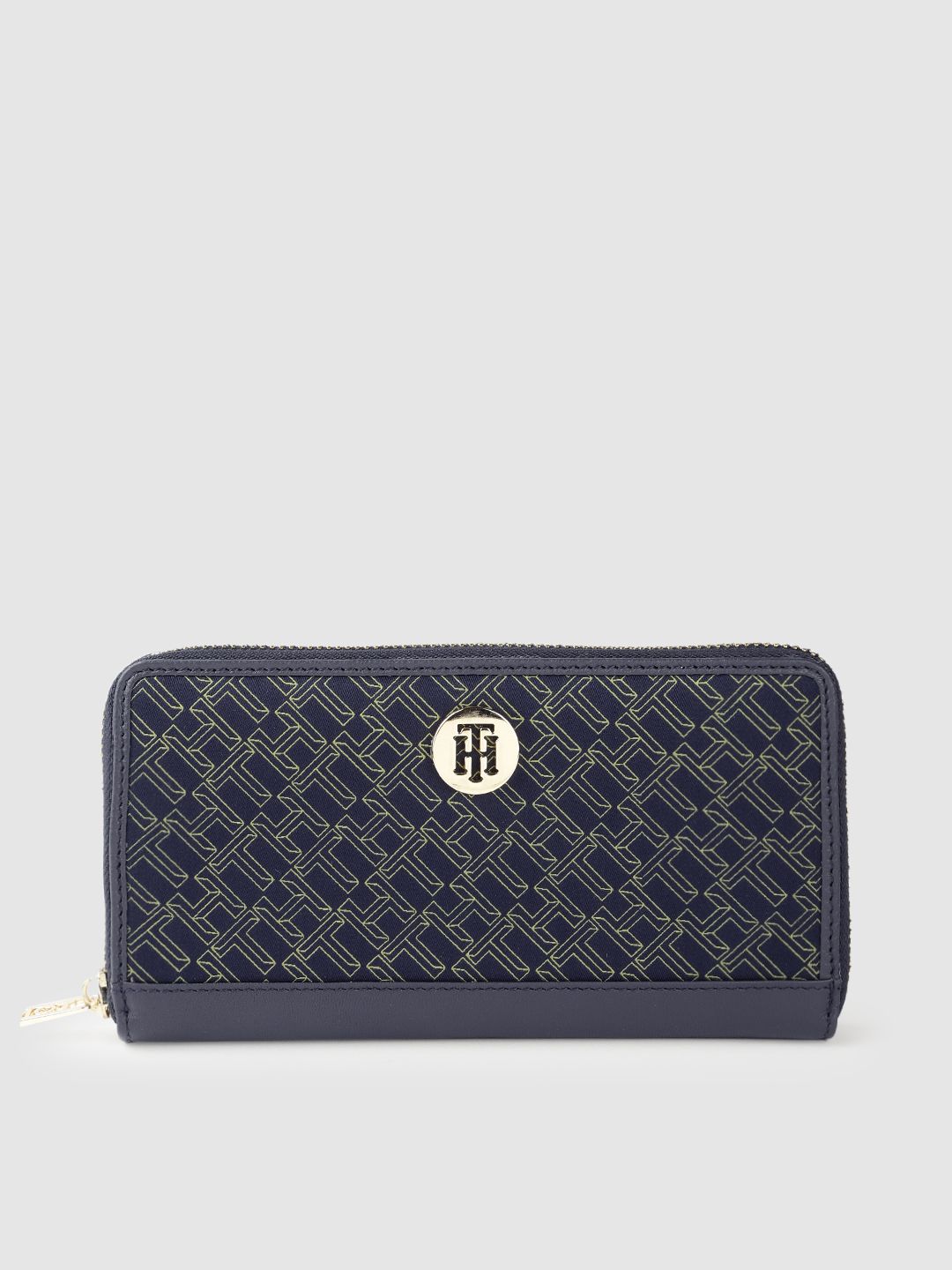 Tommy Hilfiger Women Navy Blue Typography Embellished Two Fold Leather Wallet Price in India