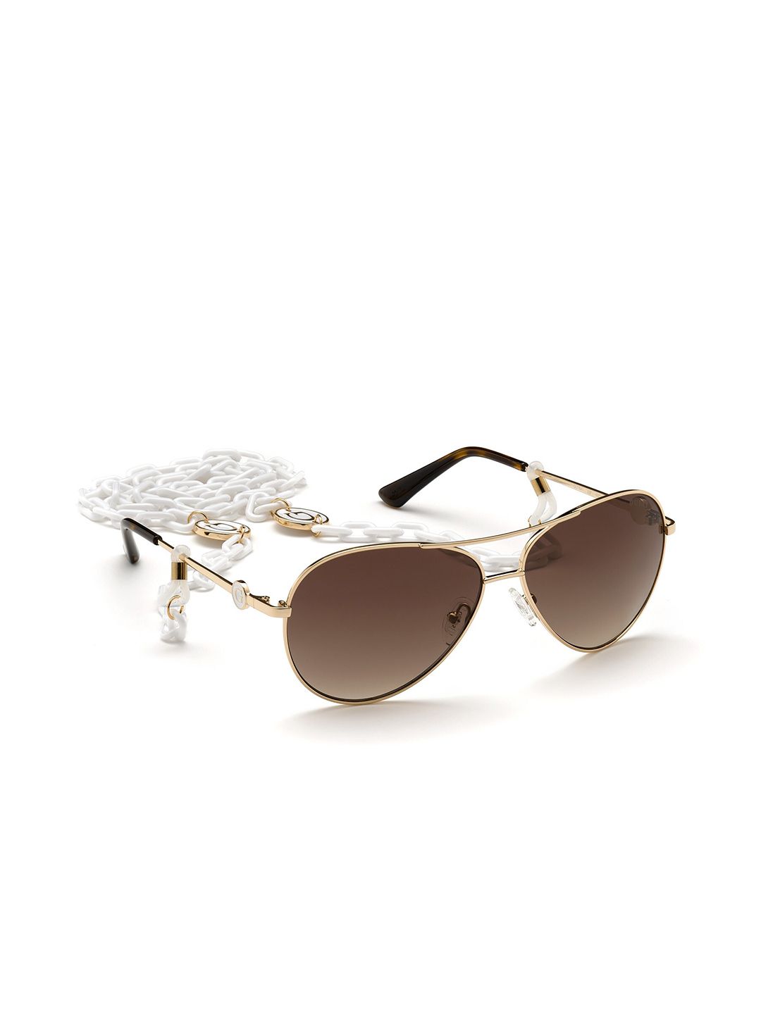 GUESS Women Brown Lens & Gold-Toned Aviator Sunglasses with UV Protected Lens Price in India