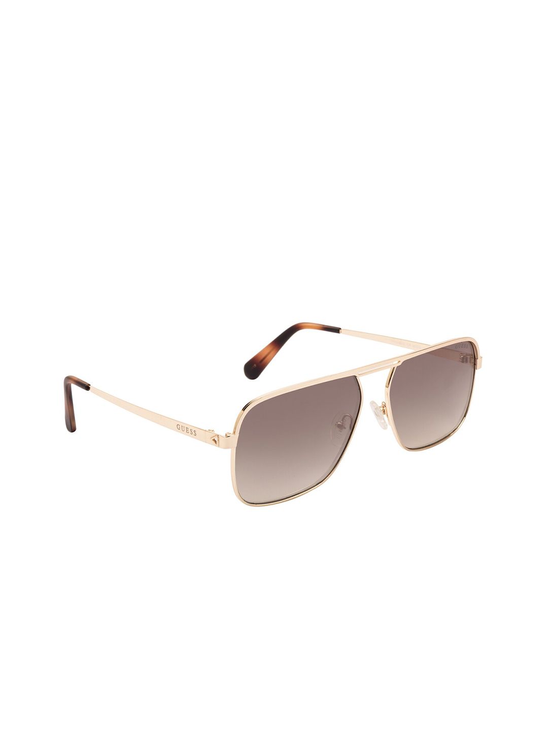 GUESS Unisex Brown Lens & Gold-Toned Rectangle Sunglasses with UV Protected Lens Price in India