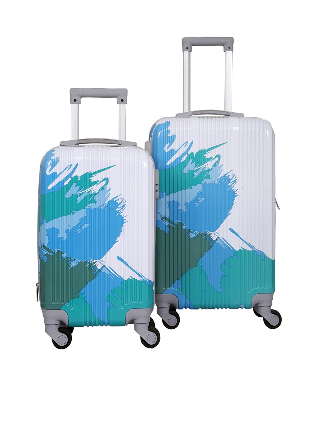 Polo Class Set Of 2 White & Blue Printed Hard-Sided Trolley Suitcases Price in India