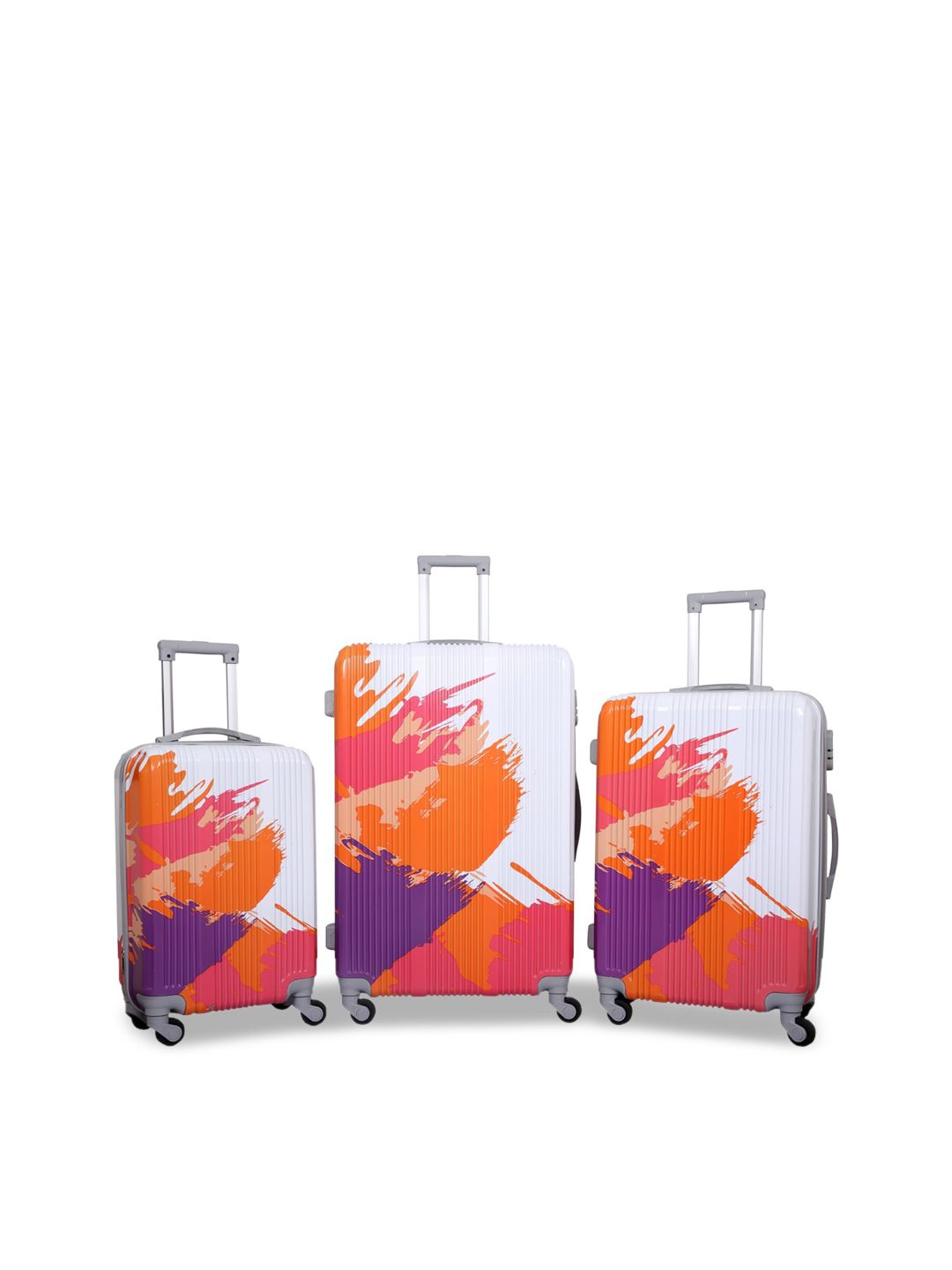 Polo Class Set of 3 Orange & White Printed Trolley Bags Price in India