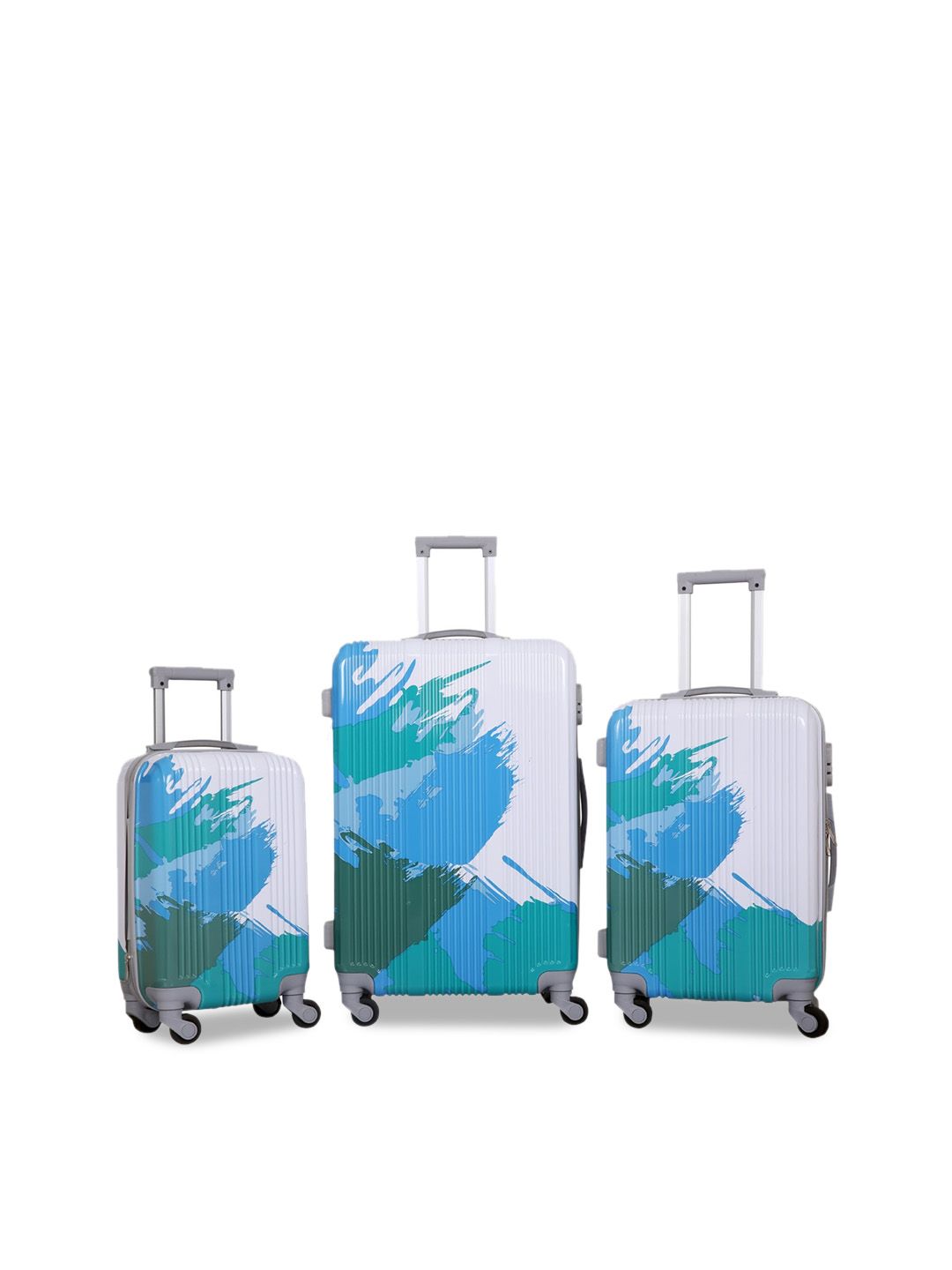 Polo Class Set Of 3 White & Blue Printed Hard-Sided Trolley Suitcases Price in India