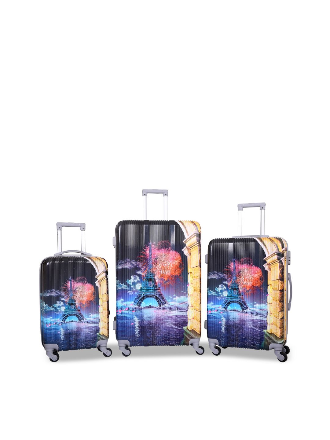 Polo Class Set Of 3 Black Printed Trolley Bag Price in India