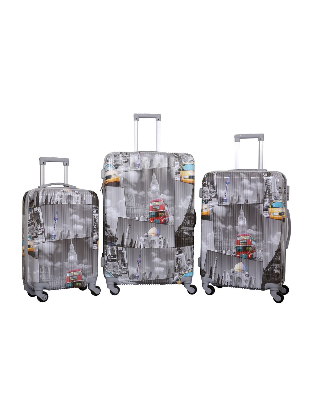 Polo Class Grey & Red Printed Set Of 3 Hard-Sided Trolley Suitcases Price in India