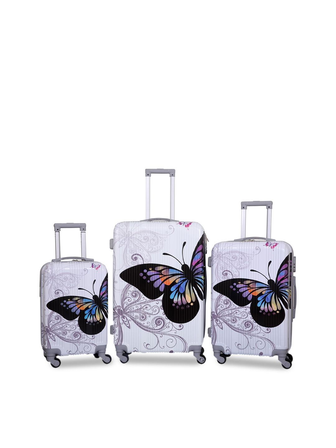 Polo Class Set Of 3 White & Black Printed Hard-Sided Trolley Suitcases Price in India