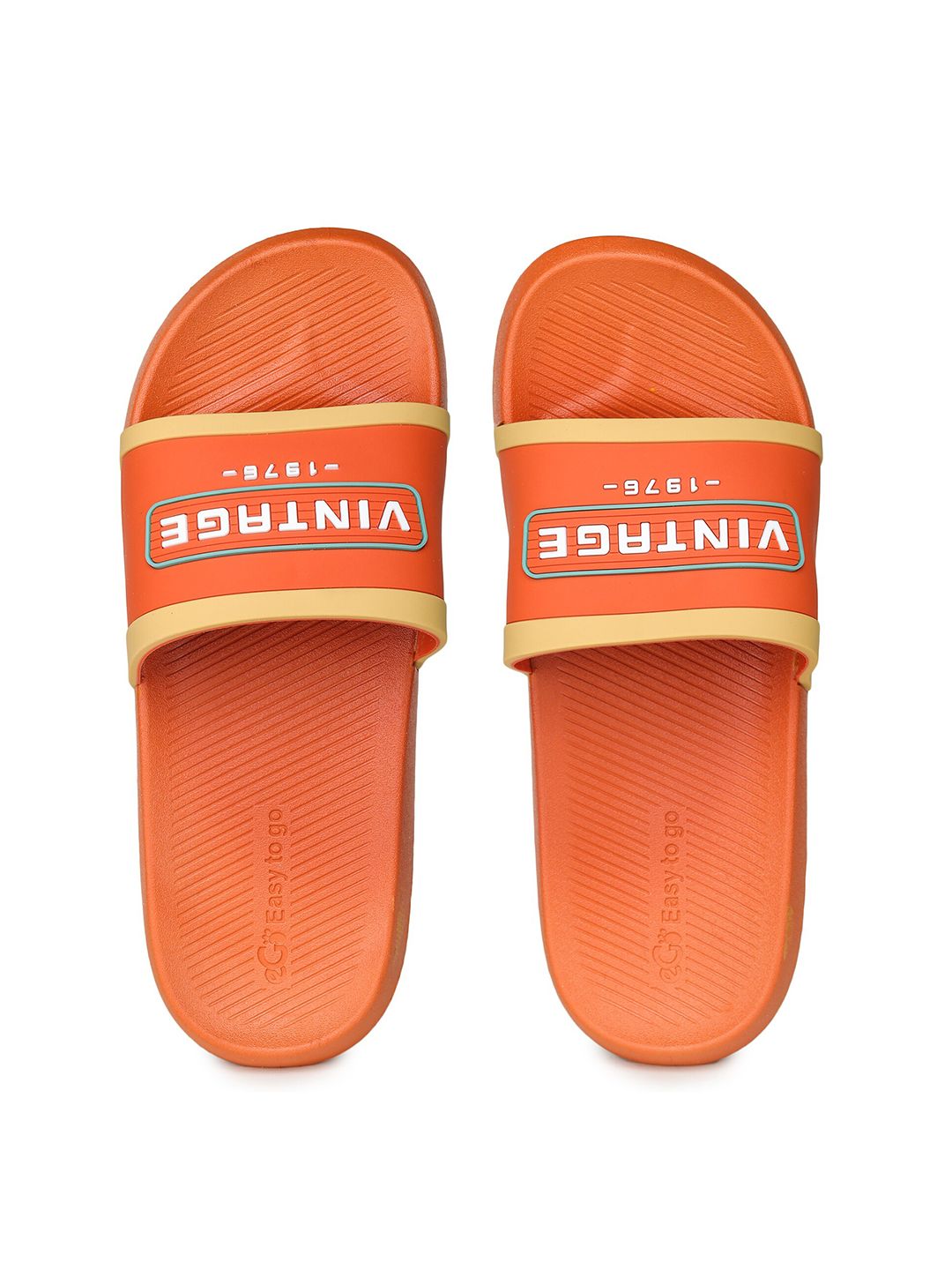 Ego Women Orange & Yellow Printed Rubber Sliders Price in India