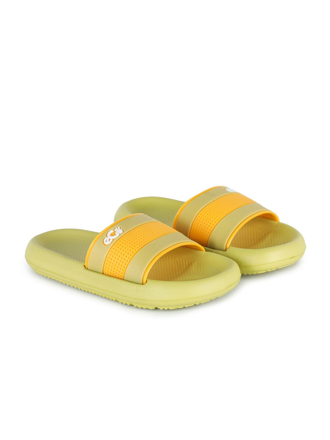 Ego Women Yellow & Orange Printed Rubber Sliders Price in India