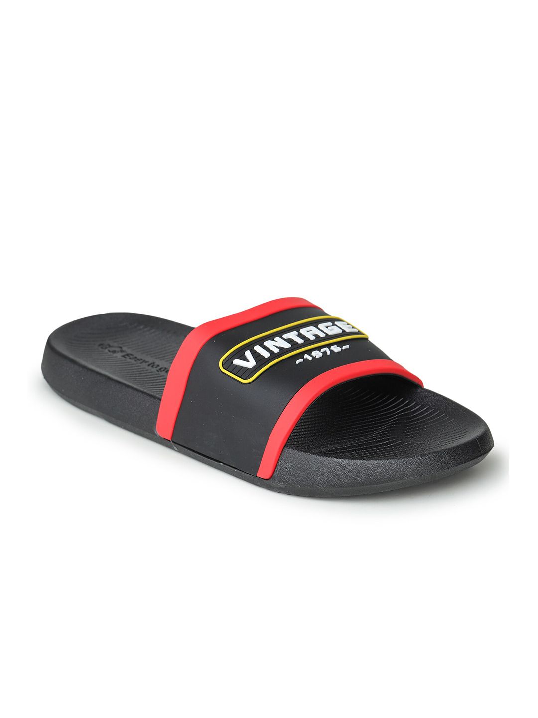 Ego Women Black & Red Printed Rubber Sliders Price in India