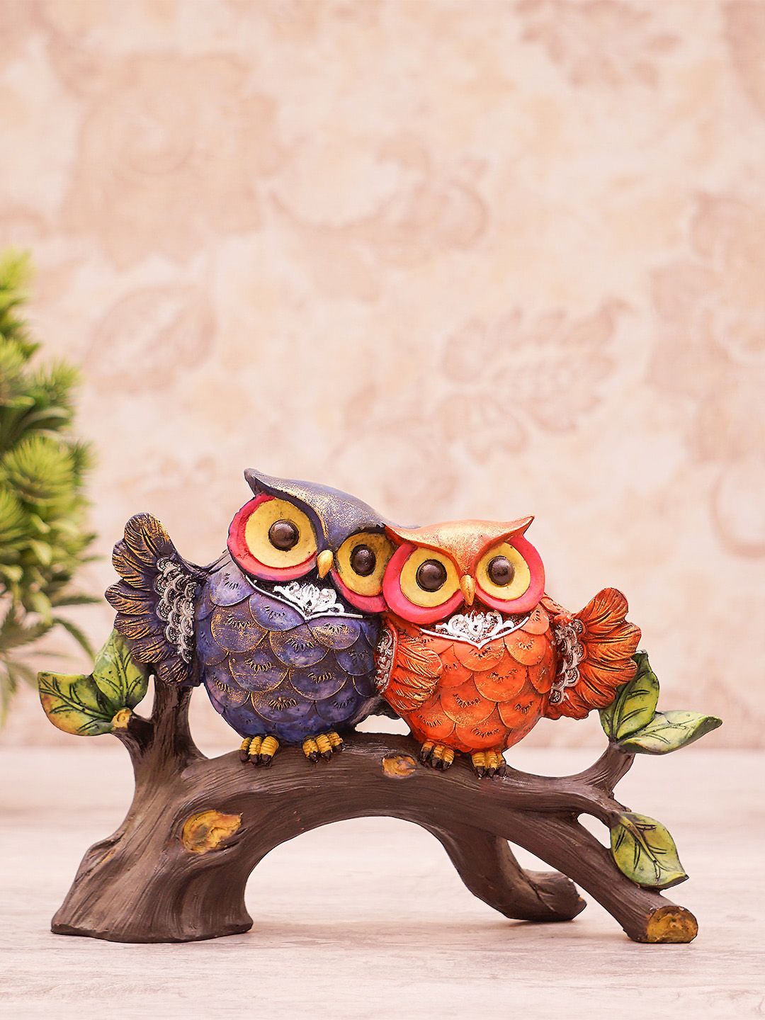 StatueStudio Red & Purple Owl Sitting On Tree Showpieces Price in India