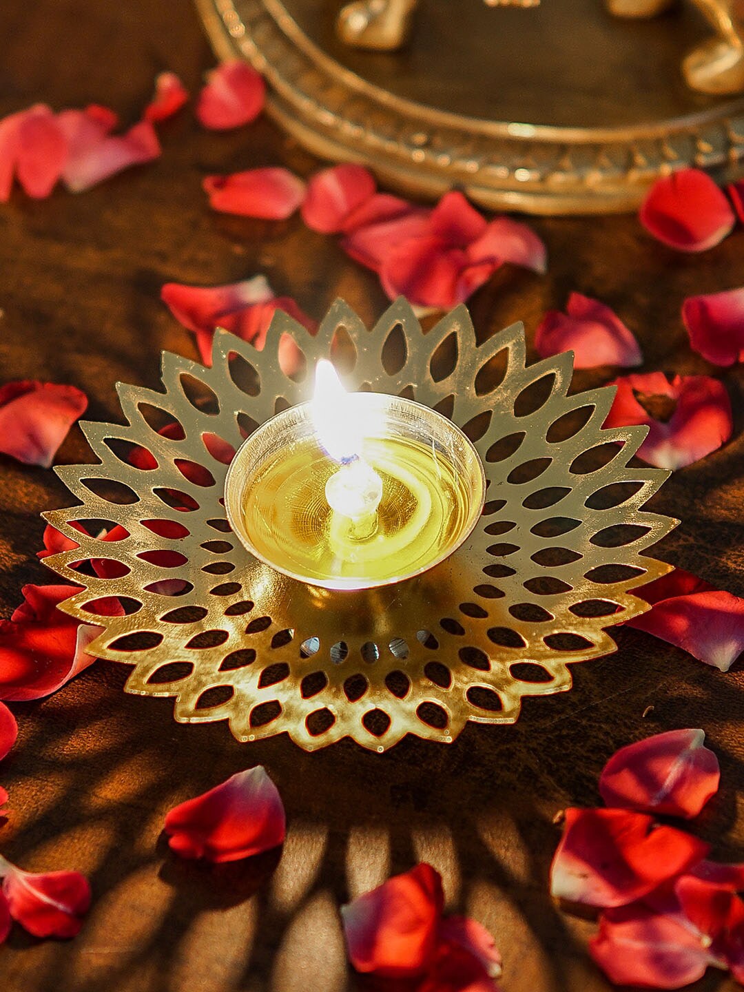 StatueStudio Gold-Coloured Tealight Candle Holder Diya Price in India