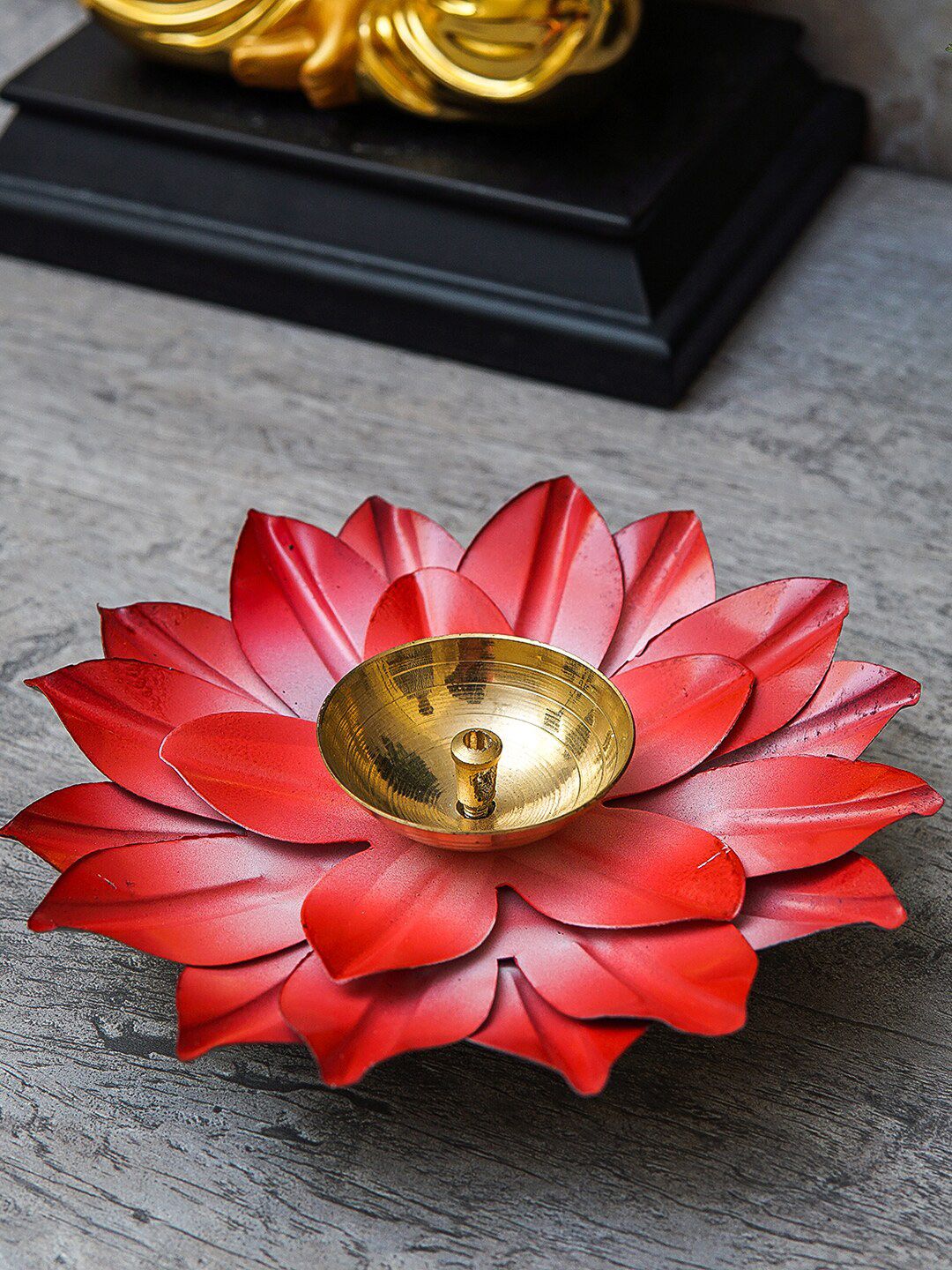 StatueStudio Red Lotus Shaped Diya Pooja Essentials Price in India
