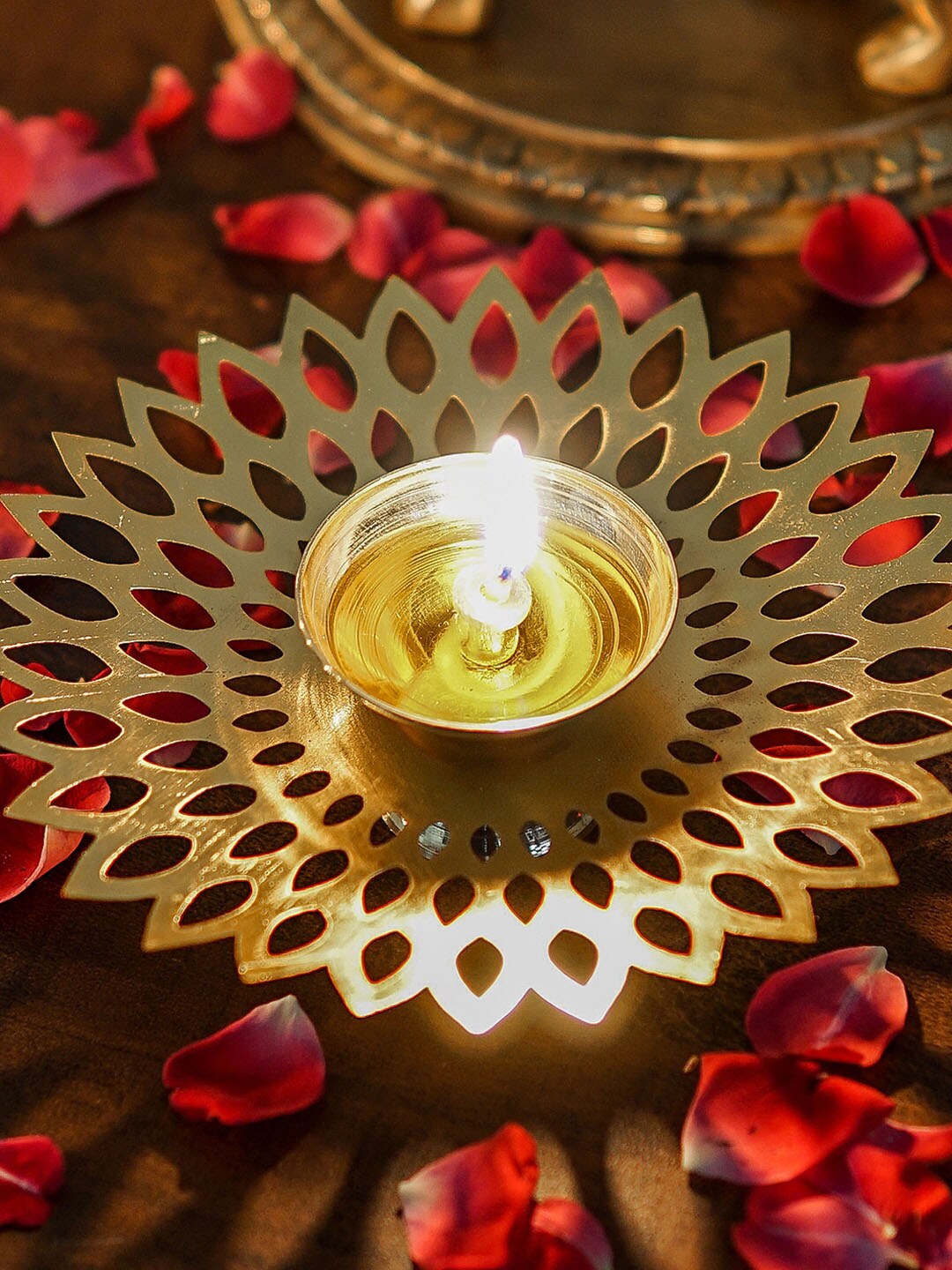 StatueStudio Gold-Toned Metal Tealight Candle Holder Diya Price in India