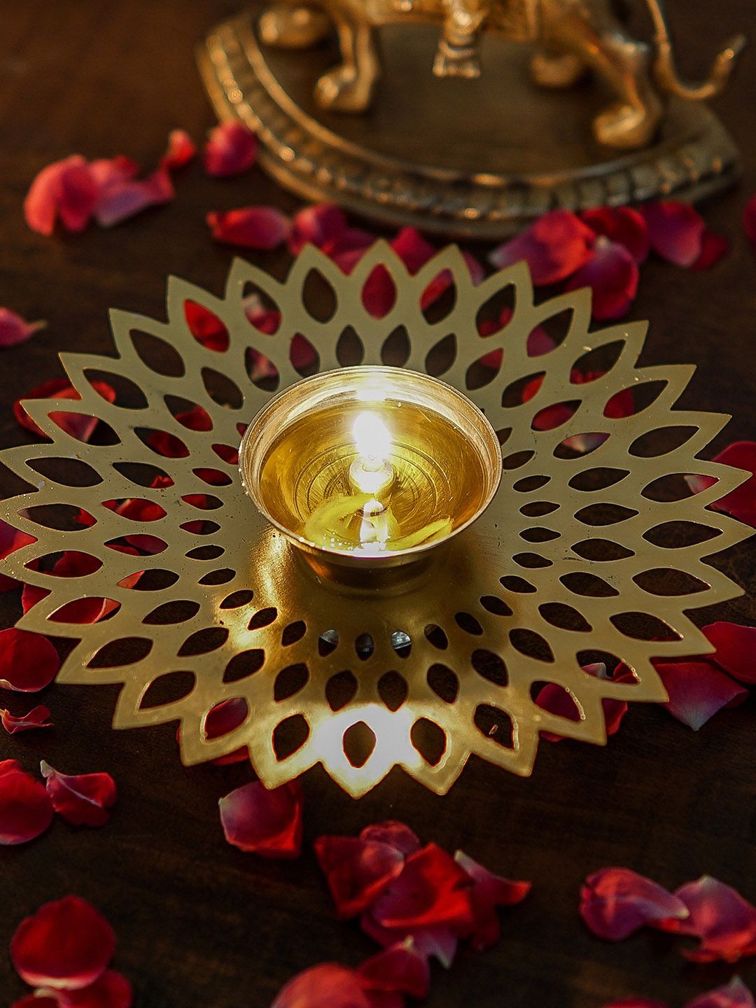 StatueStudio Gold-Toned Tealight Candle Holder Diya Price in India