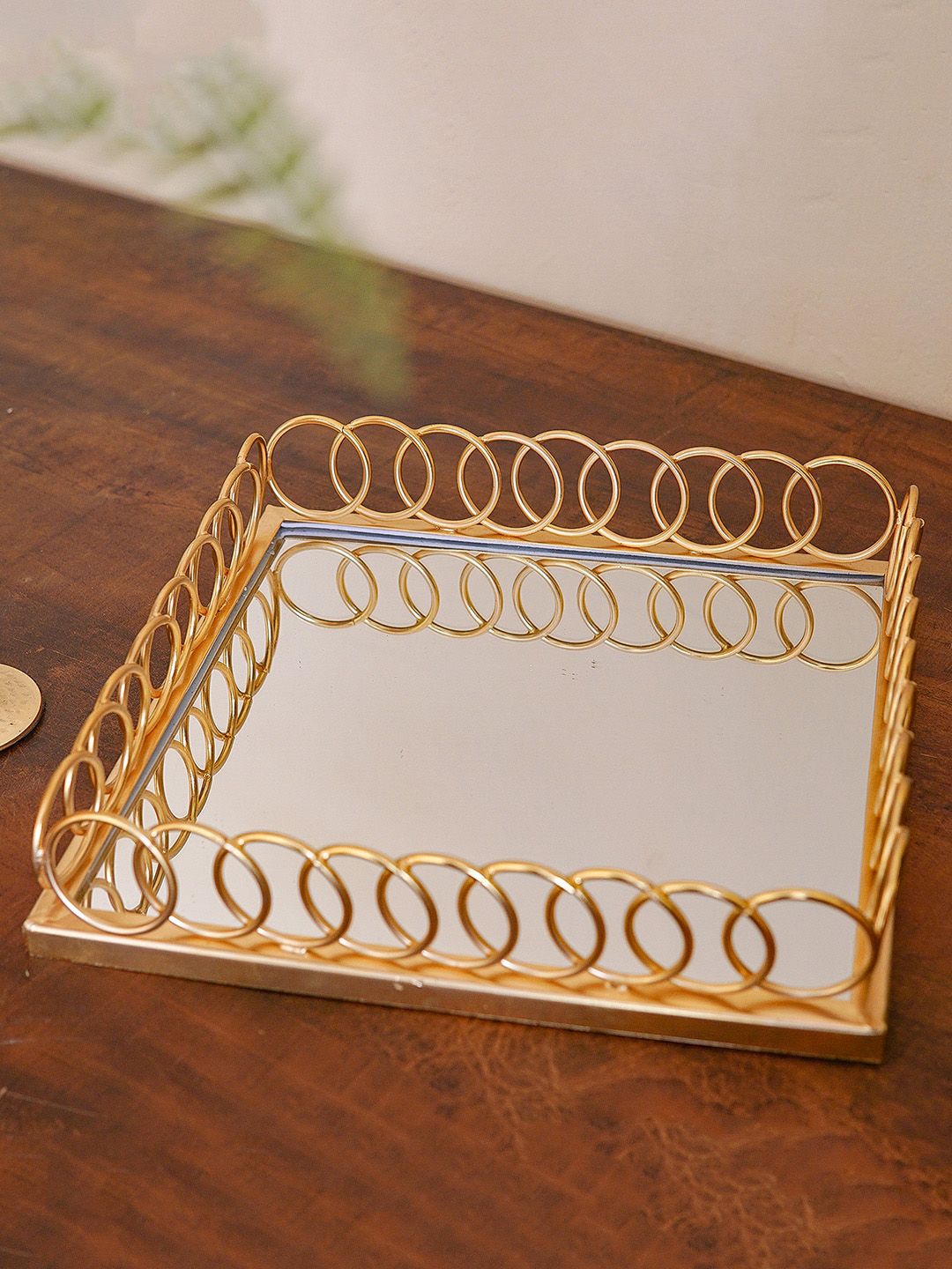 StatueStudio Gold-Toned Serving Tray With Mirror Price in India