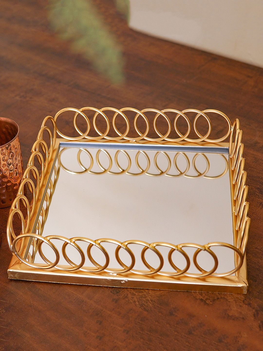 StatueStudio Gold-Toned Serving Tray With Mirror Price in India