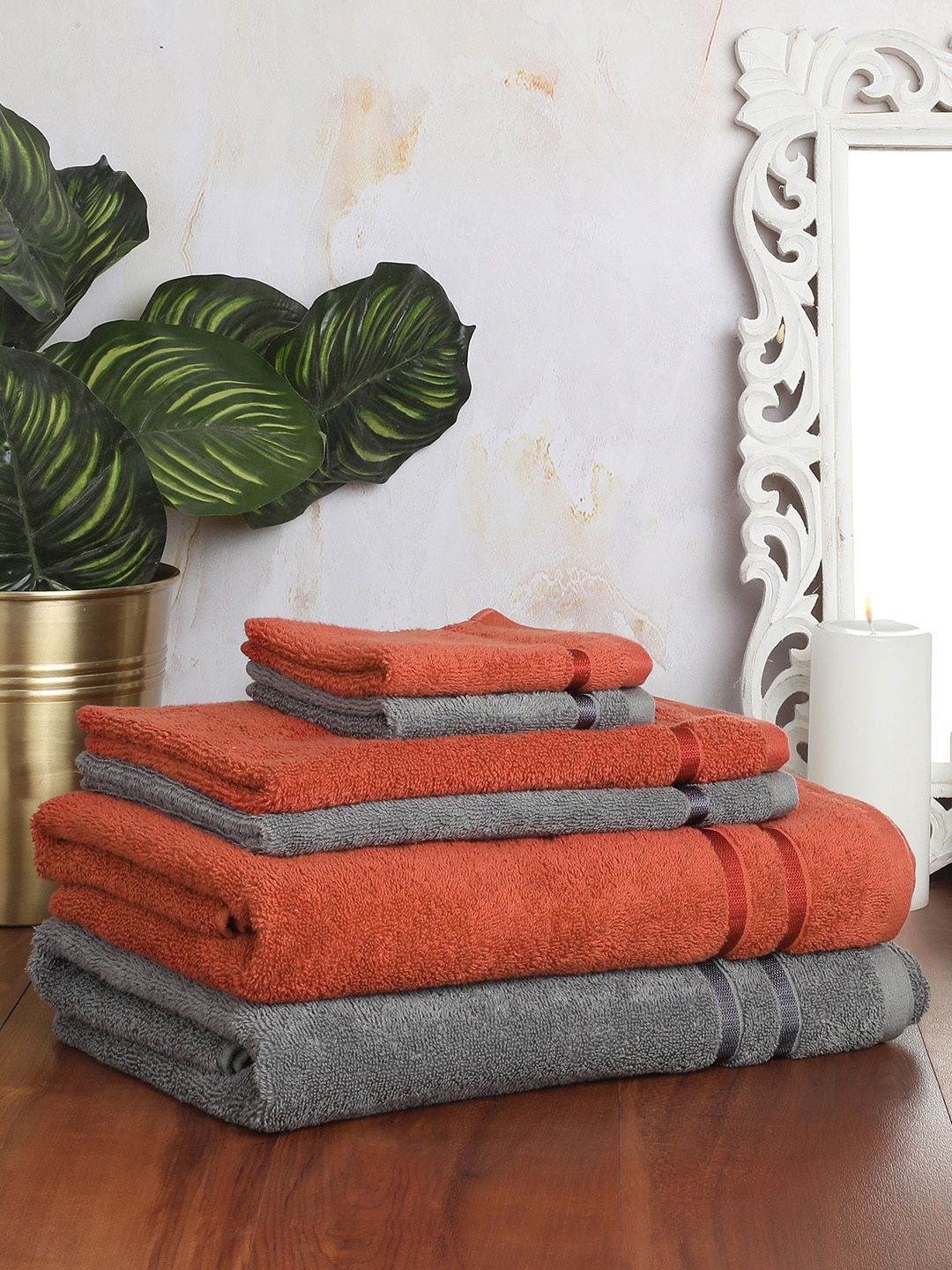 SPACES Set Of 6 Solid Pure Cotton 500 GSM Towel Set Price in India