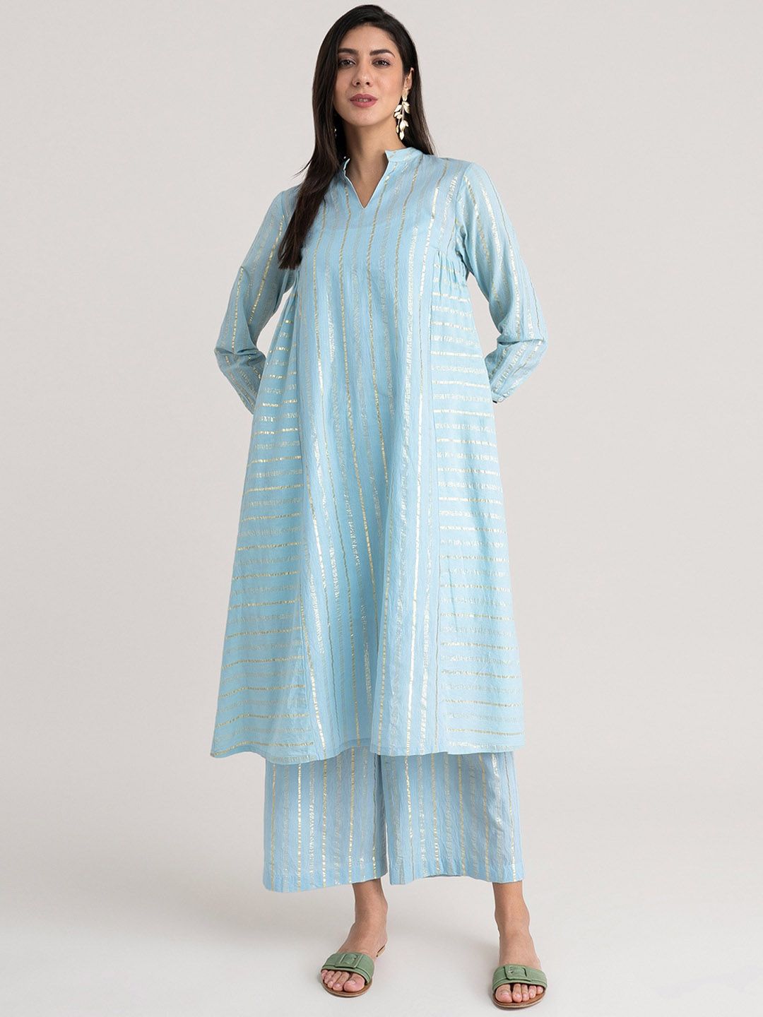 Marigold by FableStreet Women Blue Angrakha Kurta with Palazzos Price in India