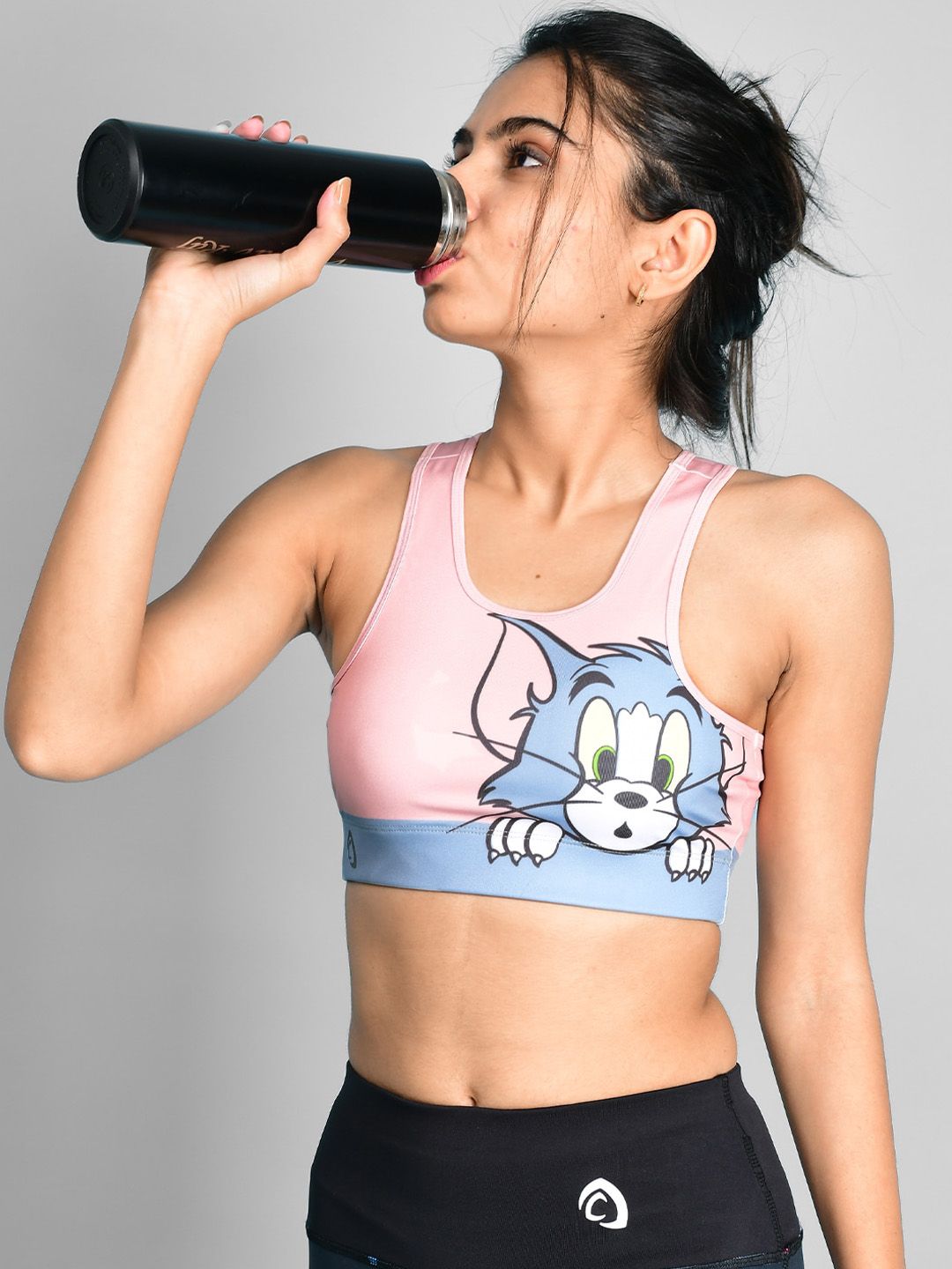 Athlizur Pink & Grey Innocent Tom Racerback Sports Bra Price in India