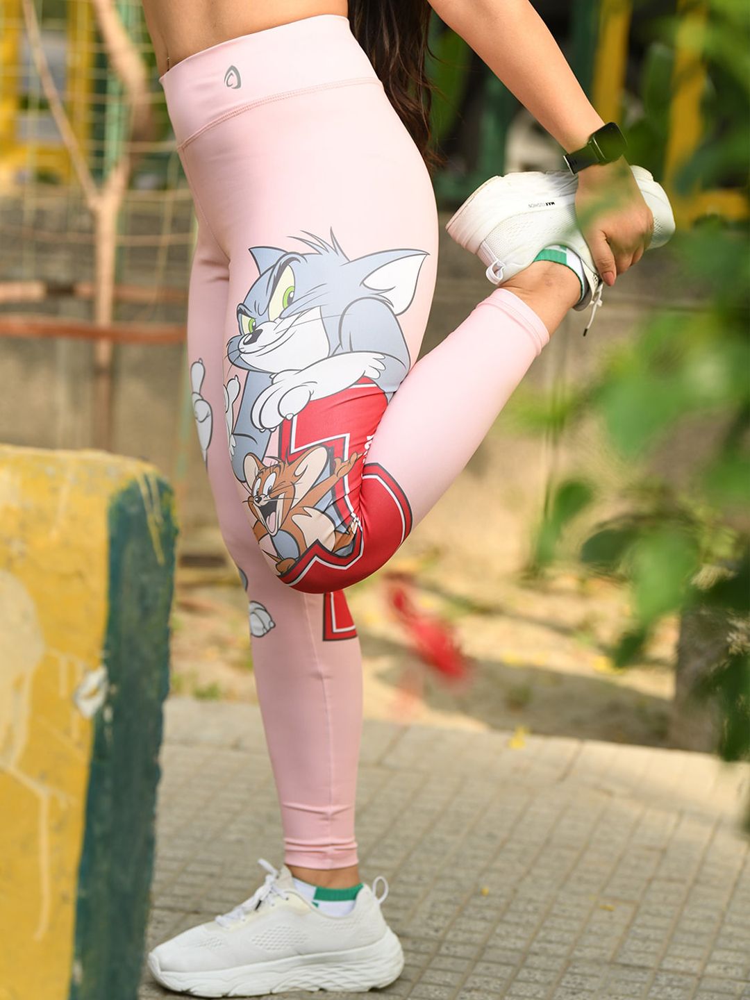 Athlizur Women Pink Tom & Jerry Printed Sports Leggings - Price