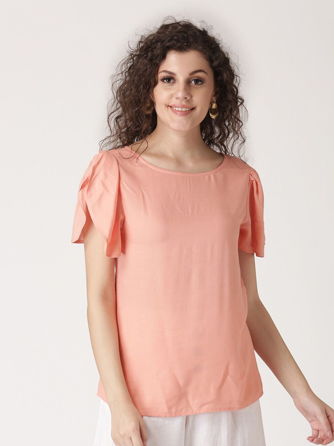 DressBerry Peach-Coloured & coral cloud Extended Sleeves Top Price in India