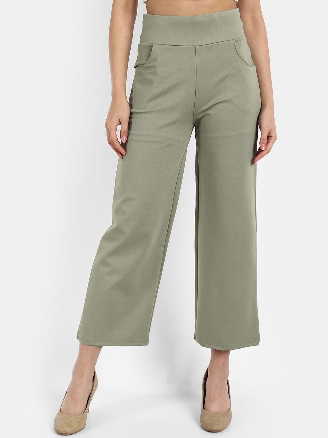 BROADSTAR Women Green Straight Fit High-Rise Trousers Price in India