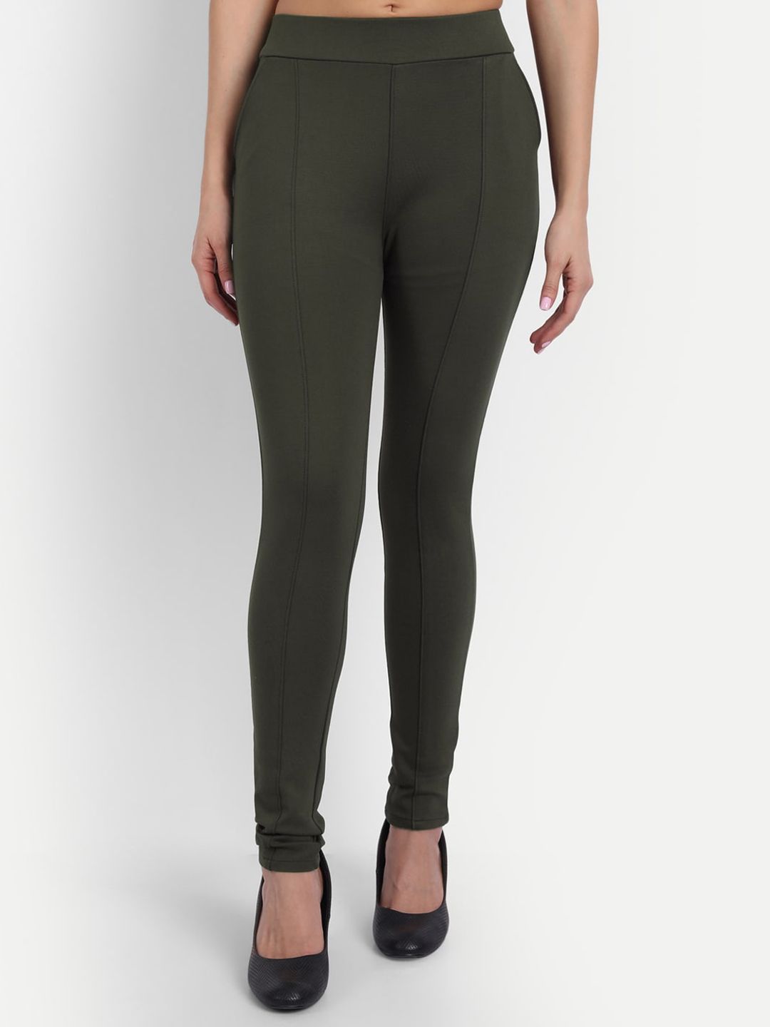 BROADSTAR Women Olive Green Slim Fit High-Rise Trousers Price in India