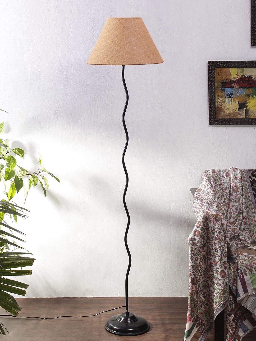 Devansh  Beige & Black Solid Zig Zag Iron Floor Lamps Price in India