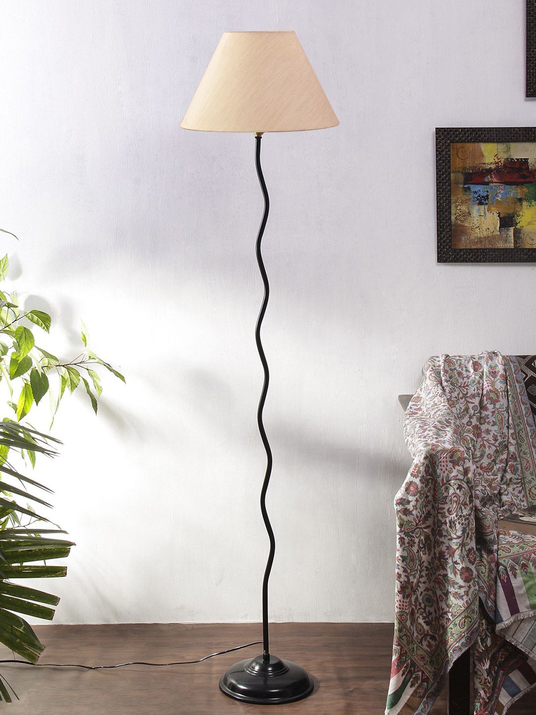 Devansh Off-White & Black Solid Floor Lamp With Shade Price in India