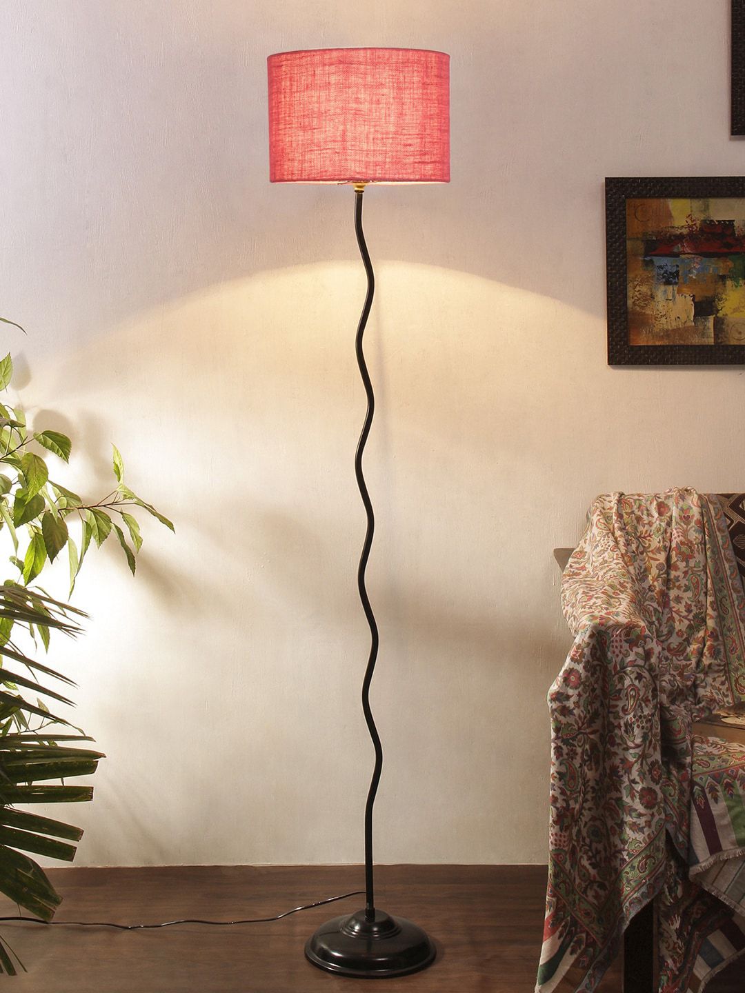 Devansh Pink & Black Solid Floor Lamp With Shade Price in India