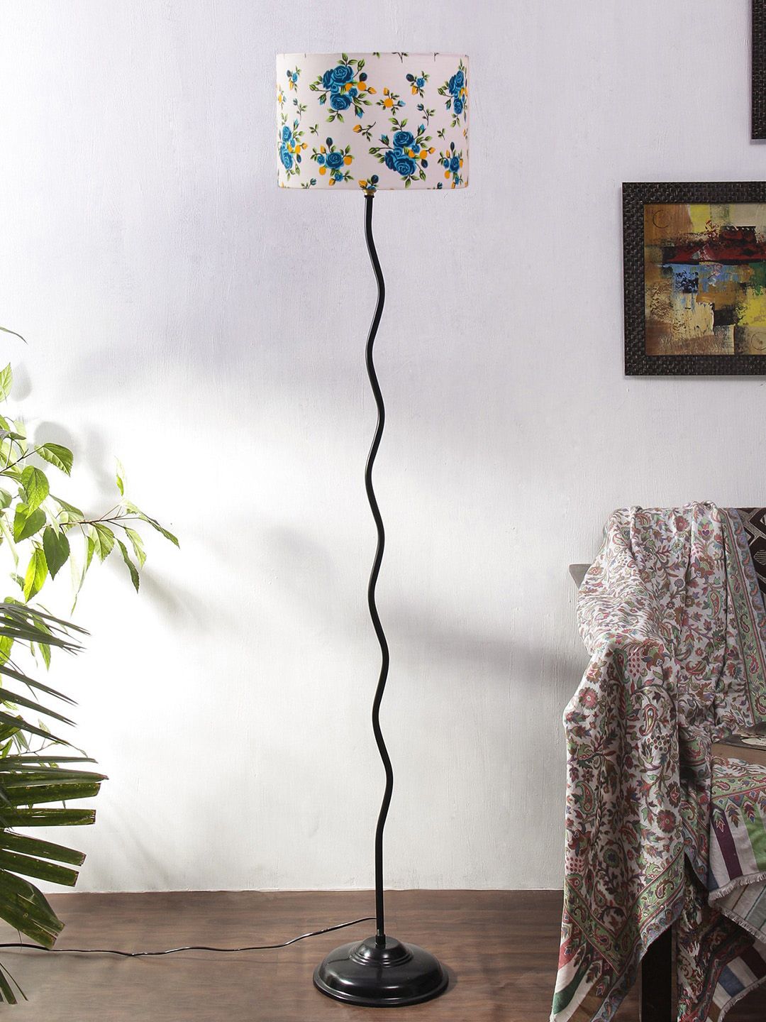 Devansh White & Blue Printed Floor Lamp With Shade Price in India