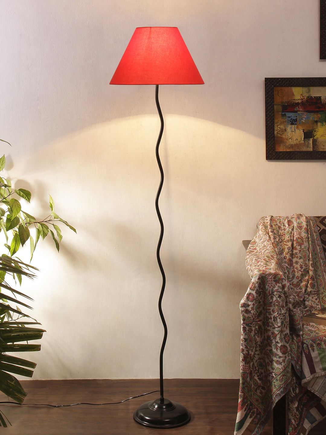 Devansh Orange & Black Solid Zig Zag Iron  Floor Lamps Price in India