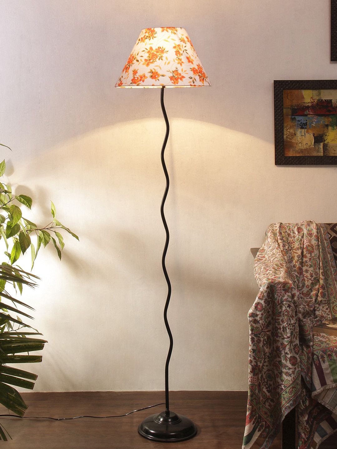 Devansh White & Orange Printed Floor Lamps Price in India