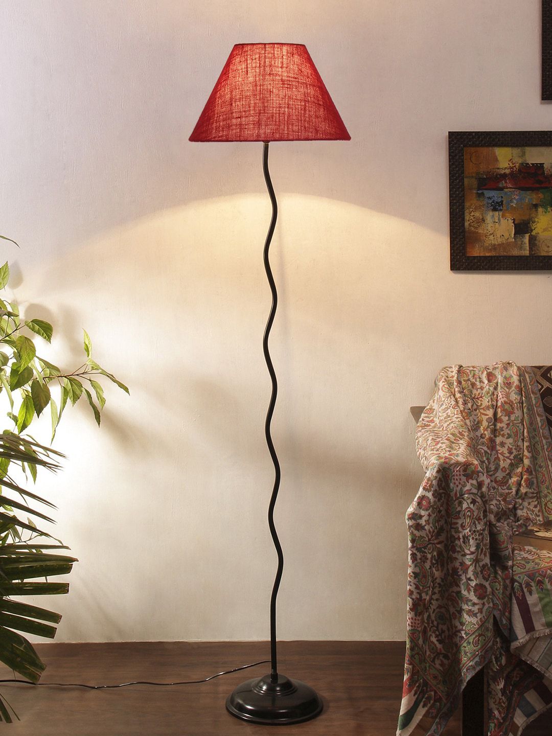 Devansh Maroon & Black Solid Floor Lamp With Shade Price in India