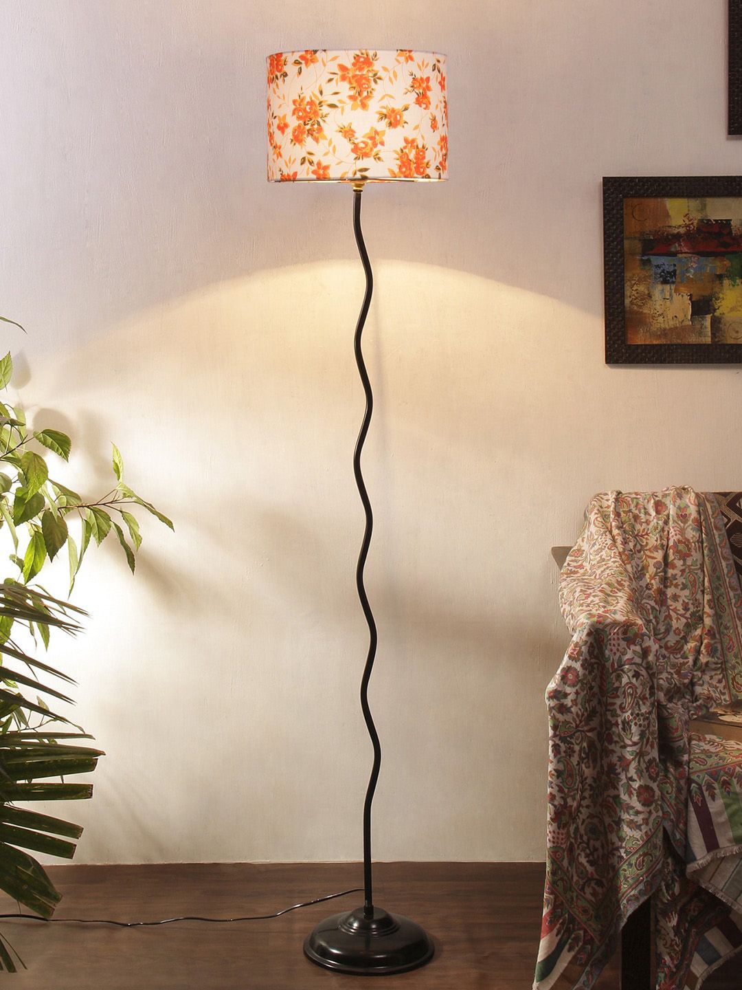 Devansh White & Orange Printed Contemporary Zig Zag Iron Floor Lamp Price in India