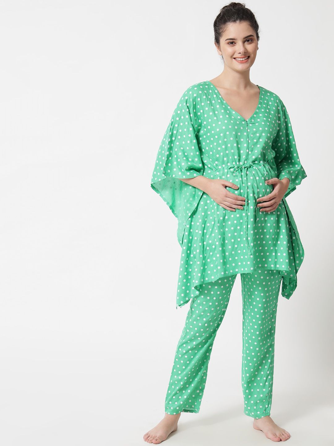 Aujjessa Women Green & White Printed Night suit Price in India