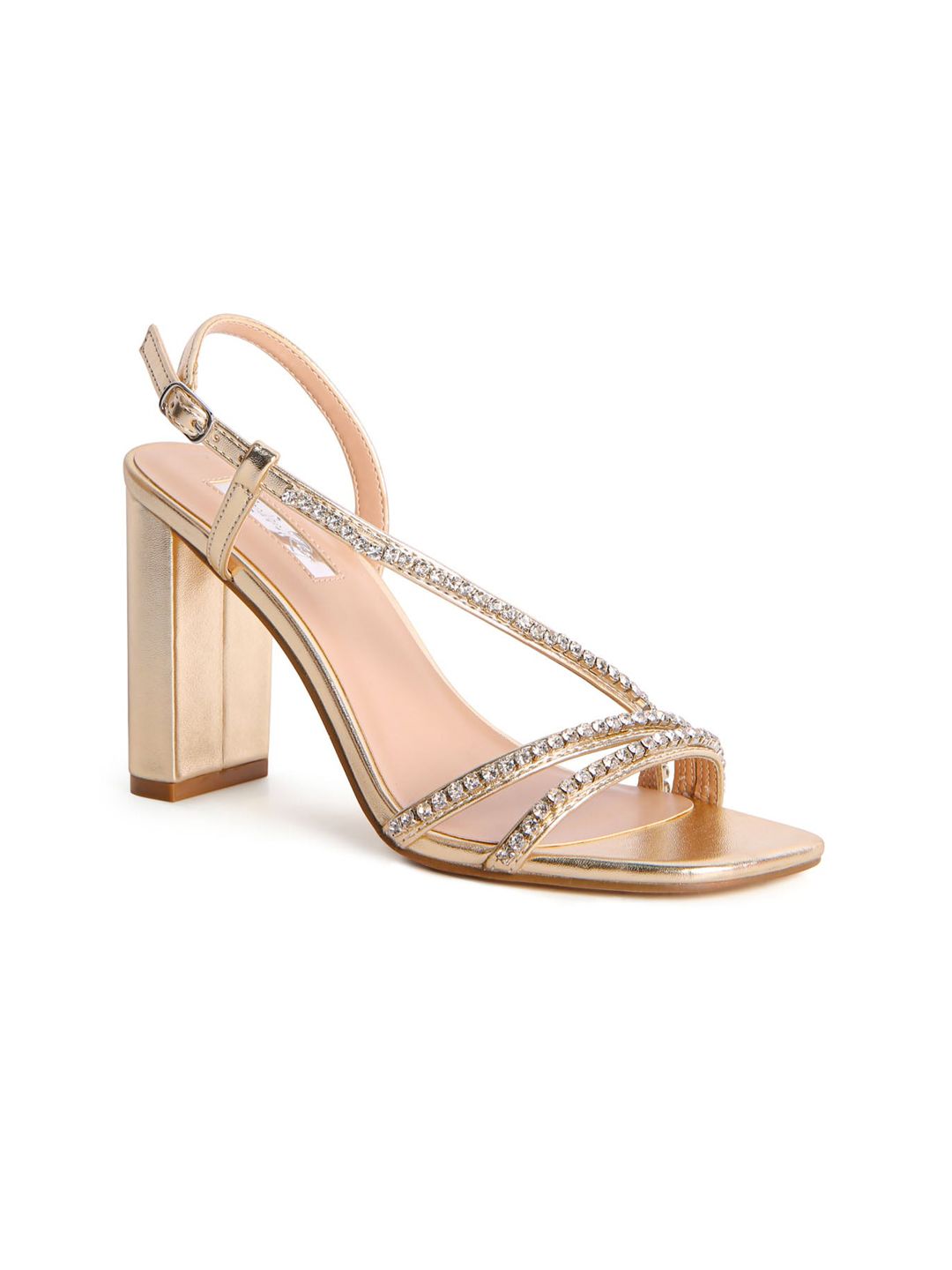 London Rag Gold-Toned PU Party Block Sandals Price in India