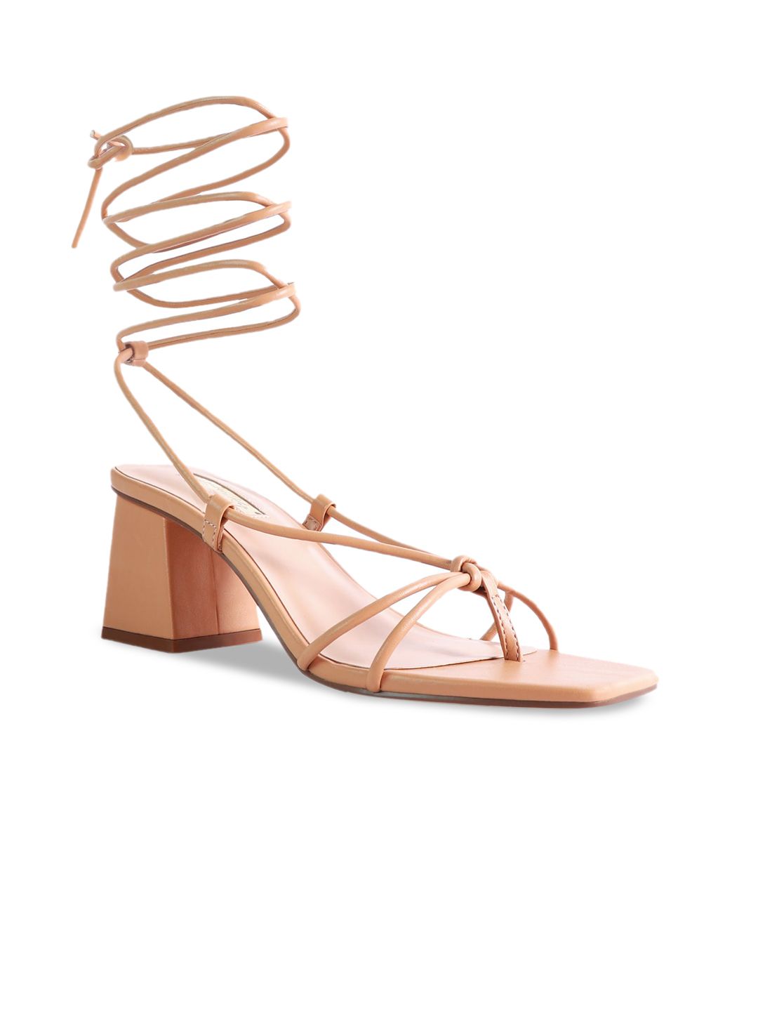 London Rag Nude-Coloured PU Party Block Sandals with Buckles Price in India