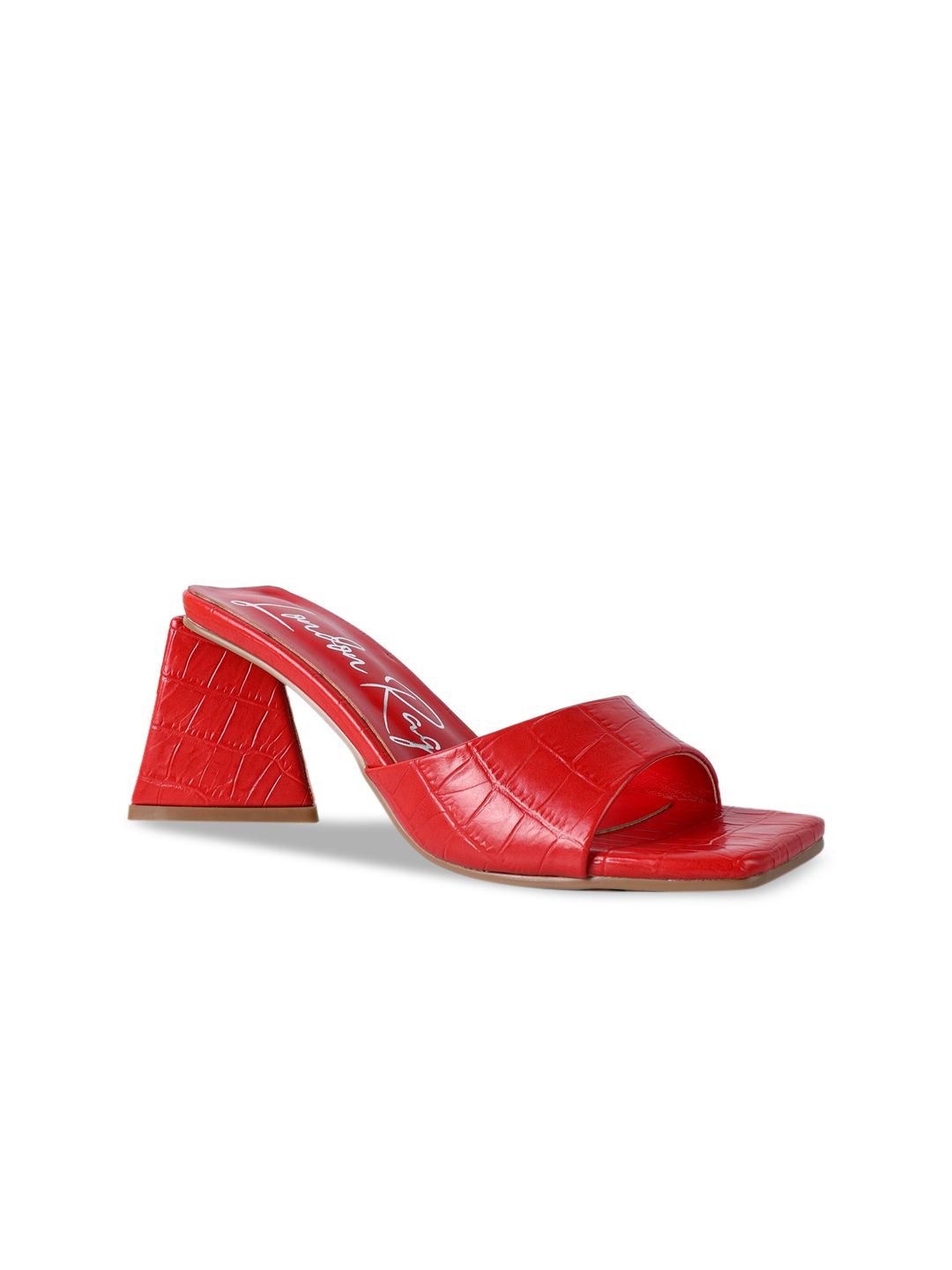 London Rag Red Textured PU Party Block Mules with Buckles Price in India