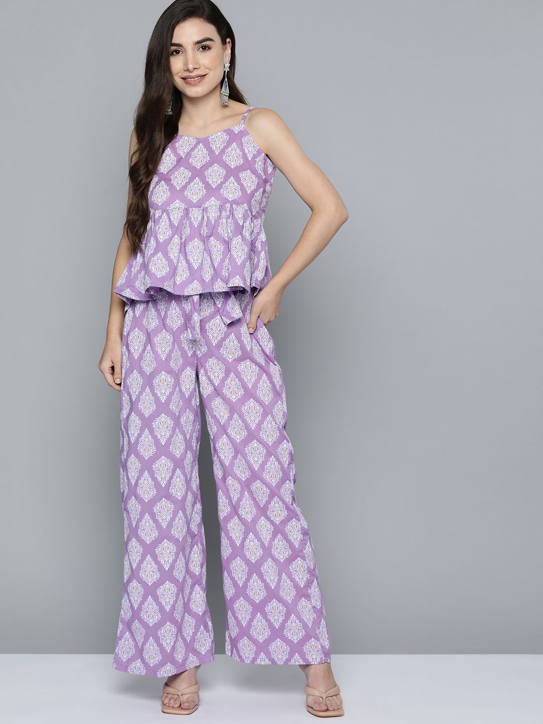 HERE&NOW Women Violet Ethnic Print Co-ords Set Price in India
