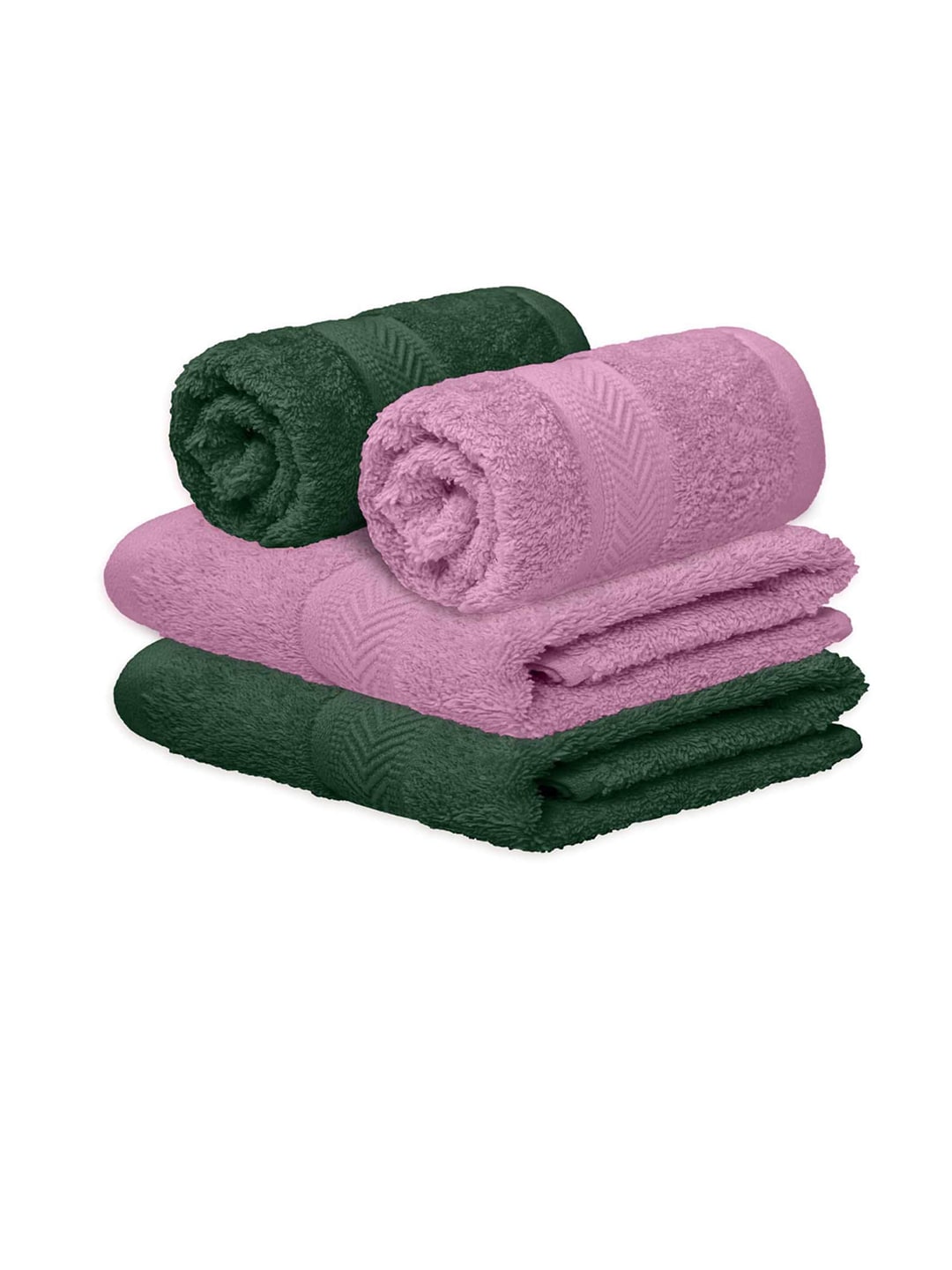 haus & kinder Set Of 4 Solid Olive & Lilac 500 GSM Hand Towels Price in India