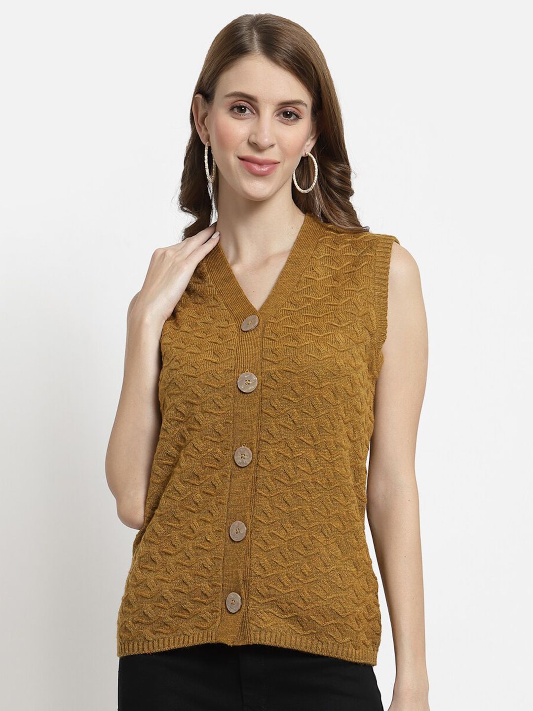 Kalt Women Mustard Cable Knit Cardigan Price in India