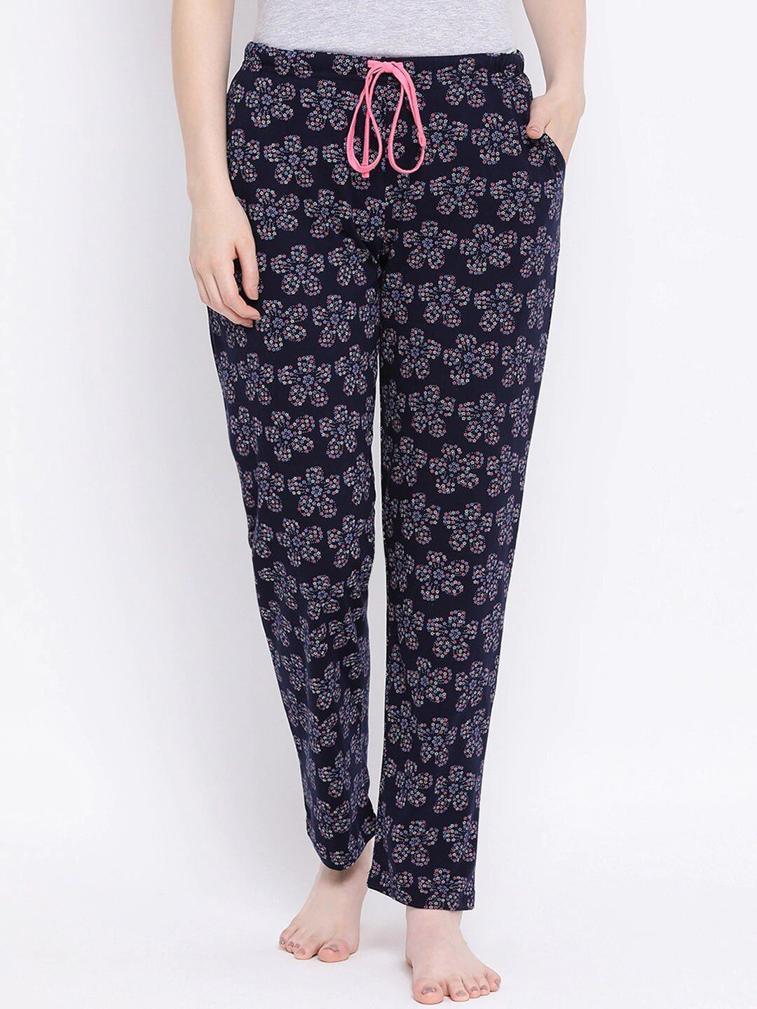 Kanvin Women Navy Blue Printed Cotton Lounge Pants Price in India