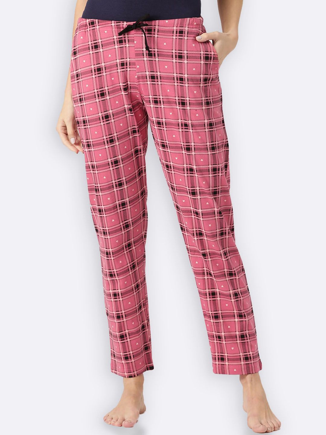 Kanvin Pink Checked Cotton Lounge Pants Price in India