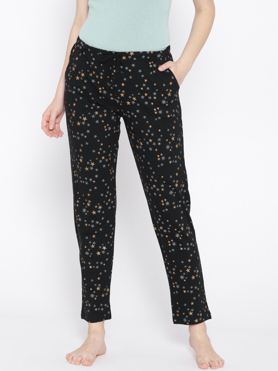 Kanvin Women Black Printed Cotton Lounge Pants Price in India