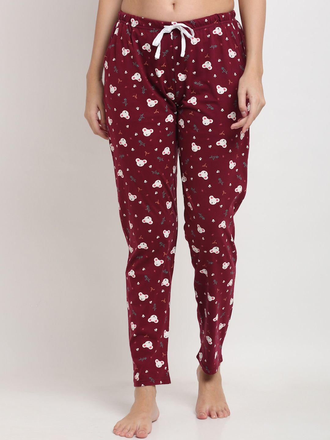 Kanvin Women Maroon Printed Cotton Lounge Pants Price in India