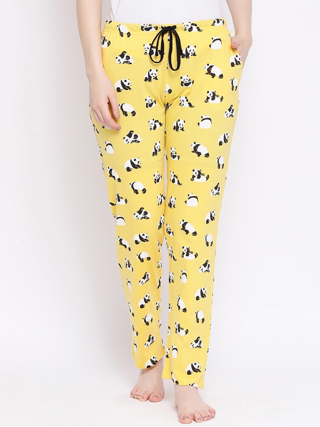 Kanvin Women Yellow & White Printed Pure Cotton Lounge Pants Price in India