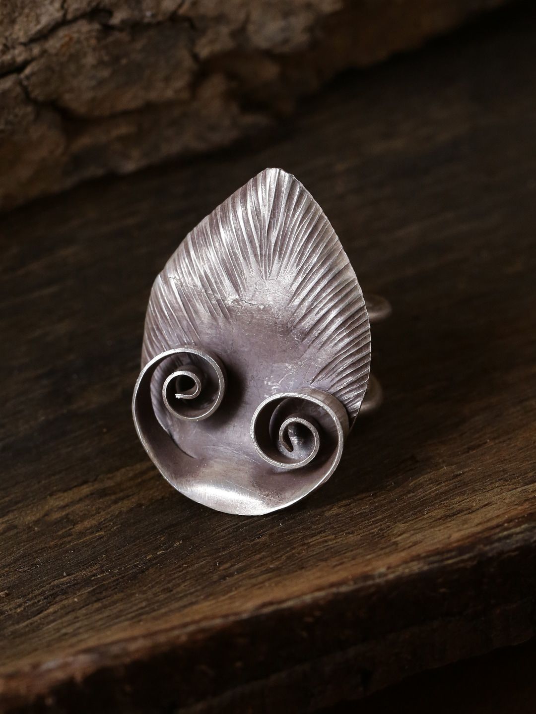 ADORN by Nikita Ladiwala Silver-Toned Leaf Shaped Finger Ring Price in India