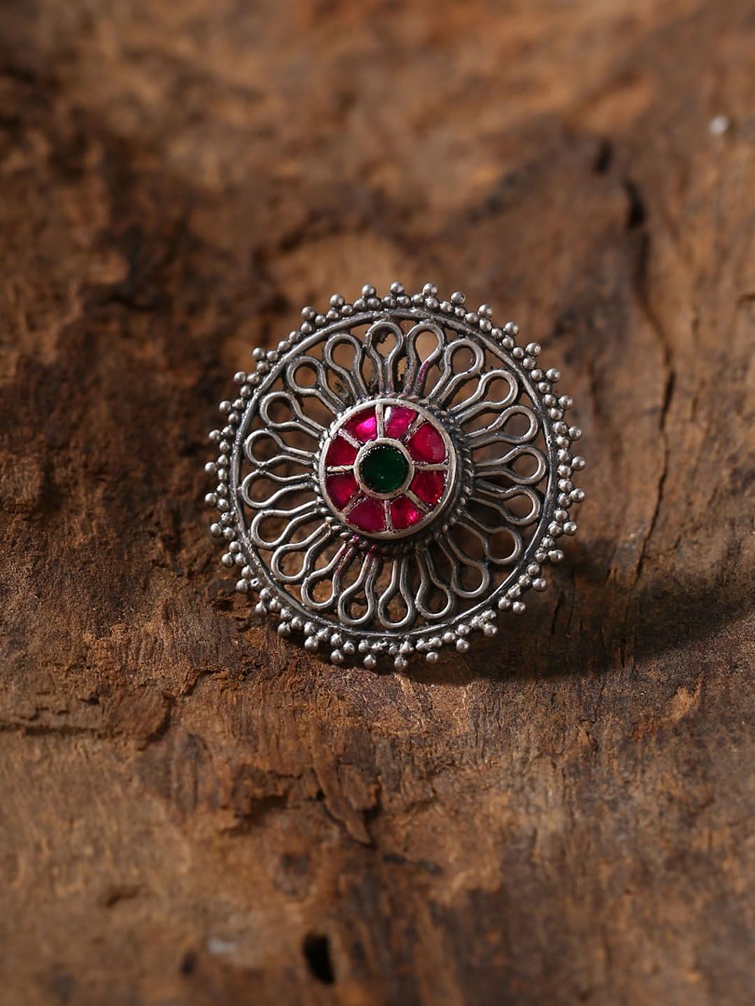 ADORN by Nikita Ladiwala 925 Sterling Silver & Pink Stone-Studded Finger Ring Price in India