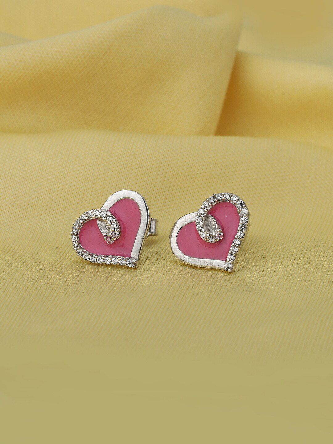 VANBELLE Silver-Toned Heart Shaped Studs Earrings Price in India